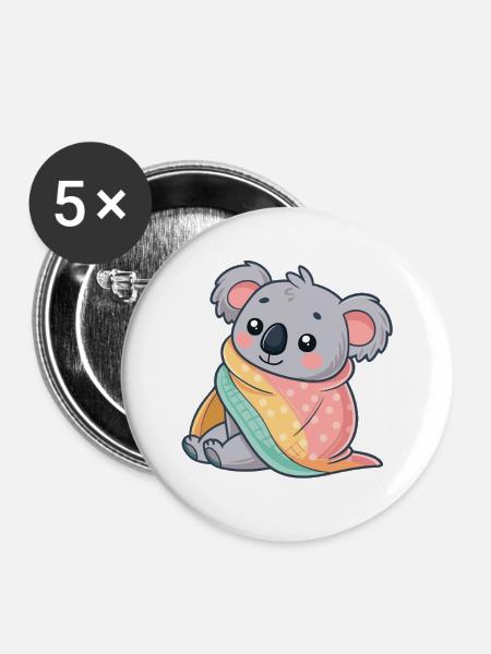 Koala gemütliche Unterdecke - Buttons mittel 32 mm (5er Pack) - Weiß