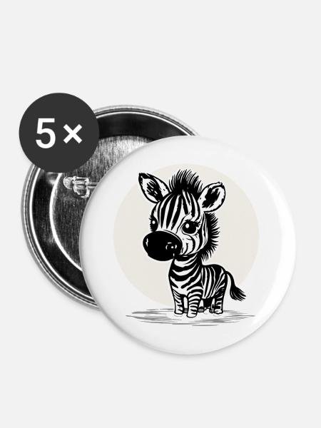 Süßes Zebra – Niedliches Tiermotiv - Buttons mittel 32 mm (5er Pack) - Weiß