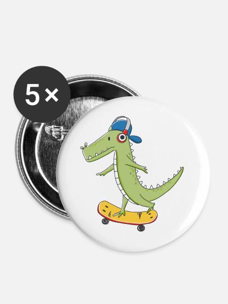 cooles Skater KROKO - Buttons mittel 32 mm (5er Pack) - Weiß