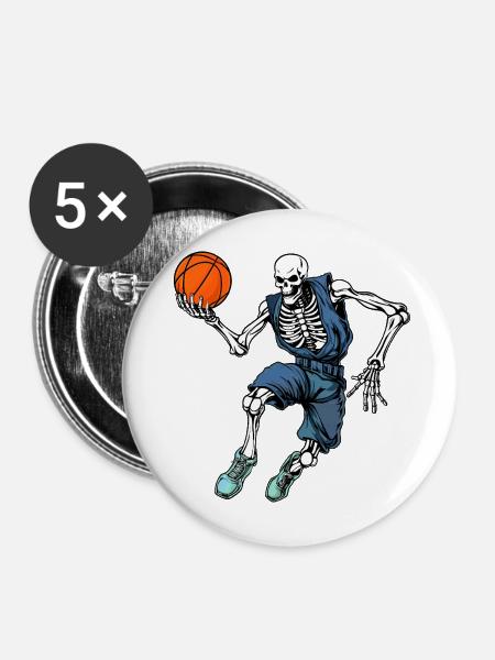 Skelette Basketball / Hooper - Buttons mittel 32 mm (5er Pack) - Weiß