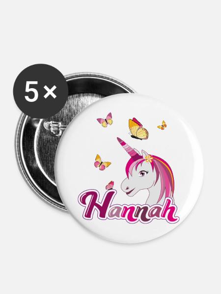 Hannah , Mädchenname, Lieblingsname - Buttons mittel 32 mm (5er Pack) - Weiß