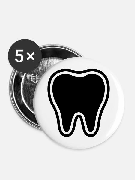 Zahn Symbol - Buttons mittel 32 mm (5er Pack) - Weiß