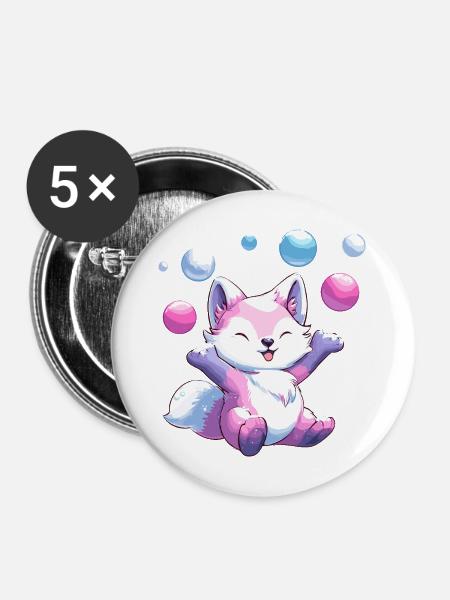 Pastellfuchs Ballonfest - Buttons mittel 32 mm (5er Pack) - Weiß