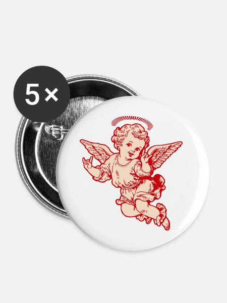 Rock Cherub – Engel mit Metal-Handzeichen - Buttons mittel 32 mm (5er Pack) - Weiß