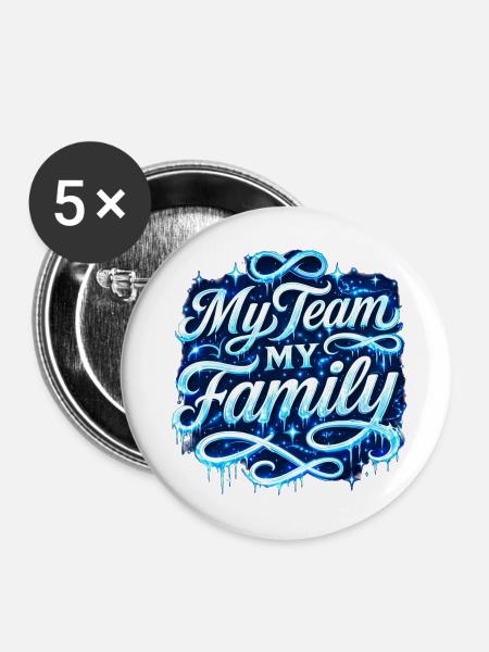 My Team My Family Neon Script - Buttons mittel 32 mm (5er Pack) - Weiß