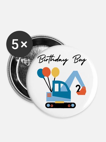 Bagger mit Ballons - Buttons mittel 32 mm (5er Pack) - Weiß