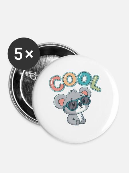 Koala Cool Pastell-Gläser - Buttons mittel 32 mm (5er Pack) - Weiß