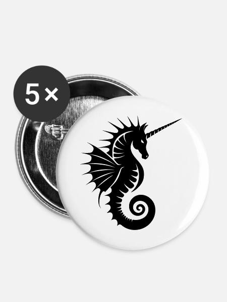 Einhorn-Seepferdchen Silhouette - Buttons mittel 32 mm (5er Pack) - Weiß