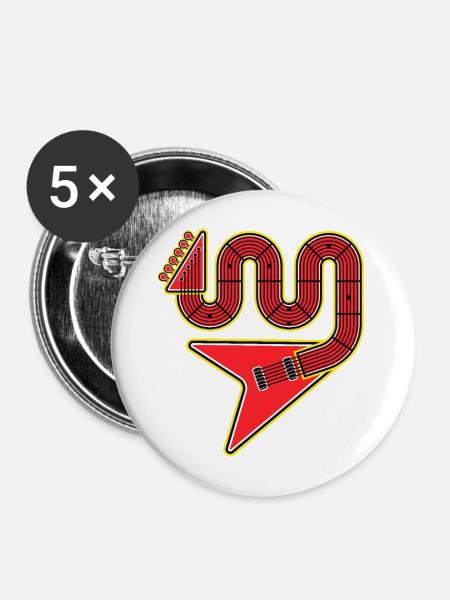 Rote Abstract Shape E-Gitarre - Buttons mittel 32 mm (5er Pack) - Weiß