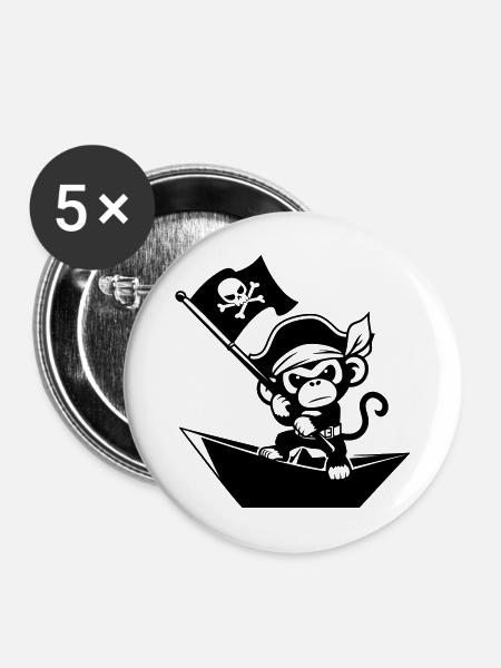 Pirat Affe im Papierboot - Buttons mittel 32 mm (5er Pack) - Weiß