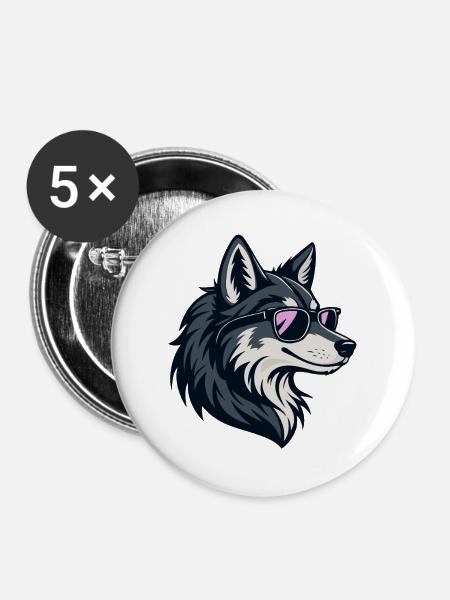 Schicker Wolf mit rosaroter Brille - Buttons mittel 32 mm (5er Pack) - Weiß