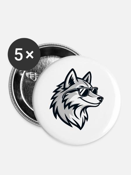 Grafischer Wolf mit Brille - Buttons mittel 32 mm (5er Pack) - Weiß