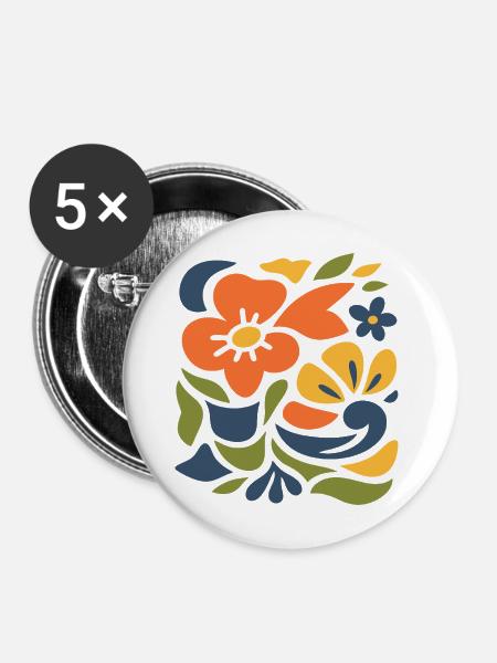Abstraktes Blumen Muster Illustration - Buttons mittel 32 mm (5er Pack) - Weiß