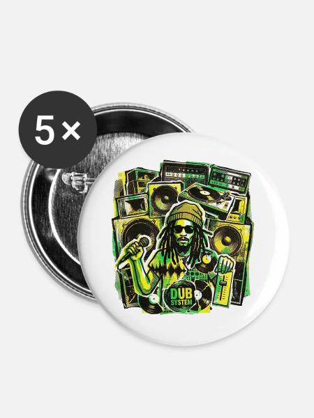 Dub Reggae Soundsystem - Buttons mittel 32 mm (5er Pack) - Weiß