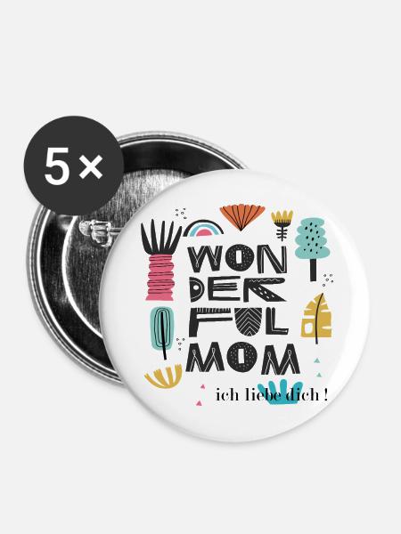 Wunderbare Mama - Buttons mittel 32 mm (5er Pack) - Weiß