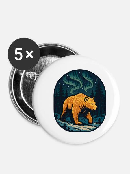 Nordlichtbär im Wald - Buttons mittel 32 mm (5er Pack) - Weiß