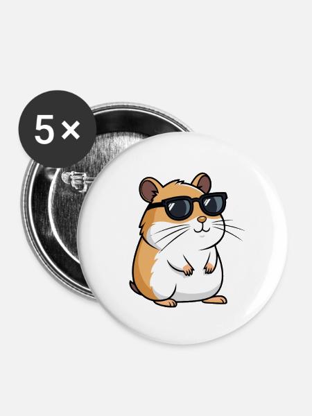 Coole Hamster Dunkle Brille - Buttons mittel 32 mm (5er Pack) - Weiß