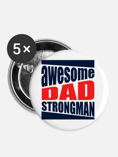 Strongman Dad Awesome Power-Shirt - Buttons mittel 32 mm (5er Pack) - Weiß