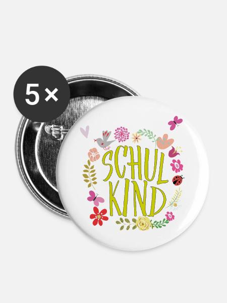 Schulkind Blumenkranz  - Buttons mittel 32 mm (5er Pack) - Weiß