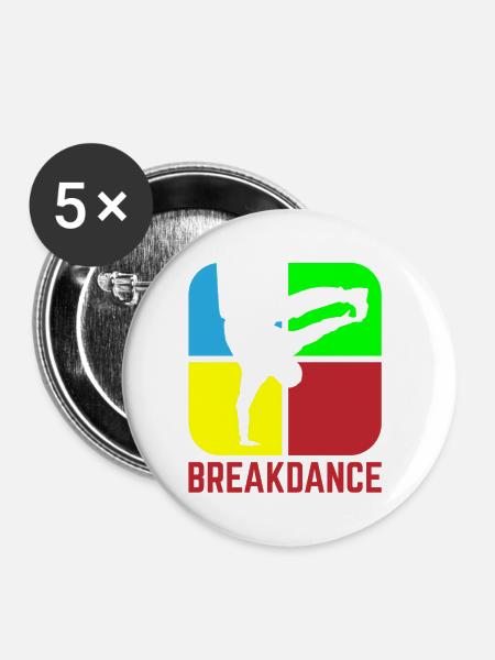 Breakdance - Buttons mittel 32 mm (5er Pack) - Weiß