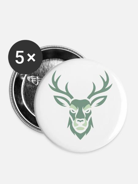 Hirschkopf - Buttons mittel 32 mm (5er Pack) - Weiß