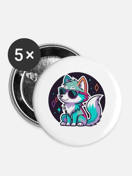 Wolf-Neon-Sonnenbrille - Buttons mittel 32 mm (5er Pack) - Weiß