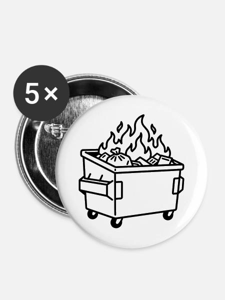 Müllcontainer-Feuer - Buttons mittel 32 mm (5er Pack) - Weiß