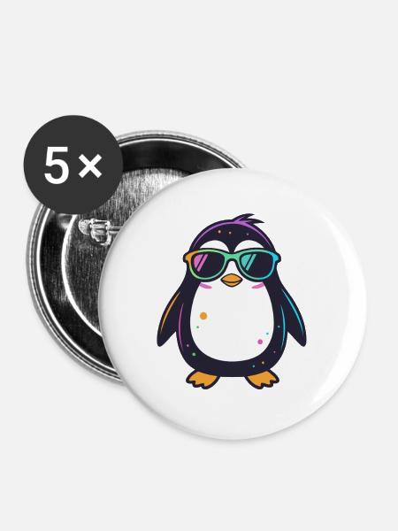 Pinguin-Neonbrillen - Buttons mittel 32 mm (5er Pack) - Weiß