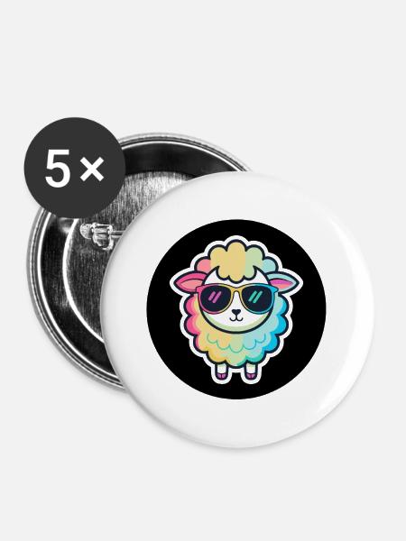 Schicke Regenbogen-Schafsbrille - Buttons mittel 32 mm (5er Pack) - Weiß