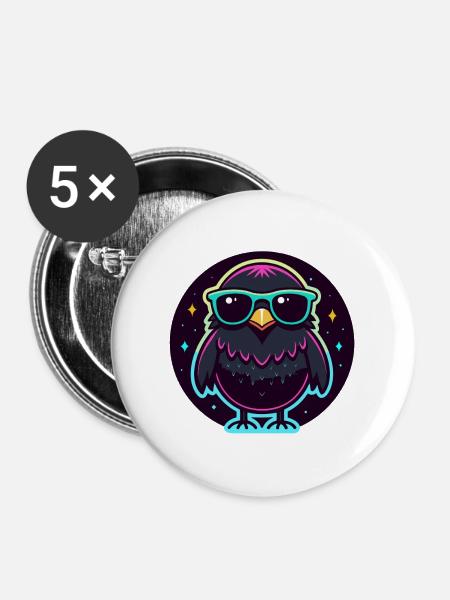Neonschwarze Eule – auffällige Brille - Buttons mittel 32 mm (5er Pack) - Weiß