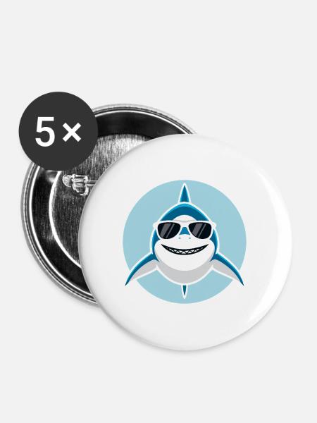 Cooler Hai mit Sonnenbrille - Buttons mittel 32 mm (5er Pack) - Weiß