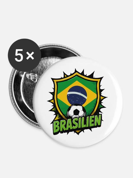 Brasilien Fußball Shield - Buttons mittel 32 mm (5er Pack) - Weiß