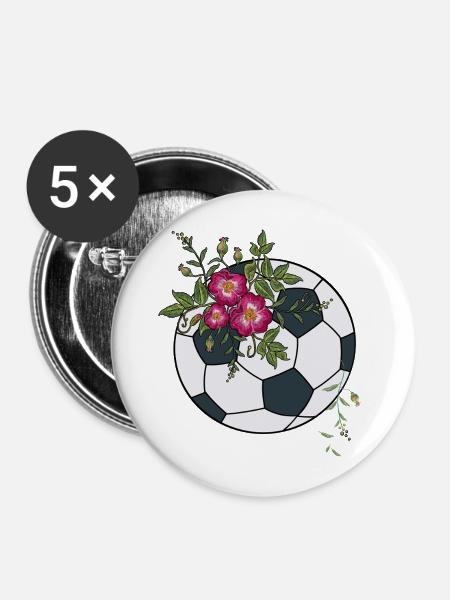 Fußball mit Blumen - Buttons mittel 32 mm (5er Pack) - Weiß