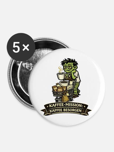 Kaffee-Mission: Zombie Kaffeeheld - Buttons mittel 32 mm (5er Pack) - Weiß