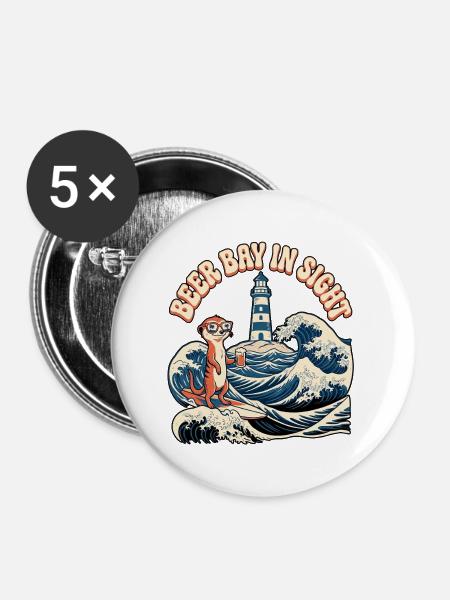 Bier Bucht Erdmännchen - Buttons mittel 32 mm (5er Pack) - Weiß