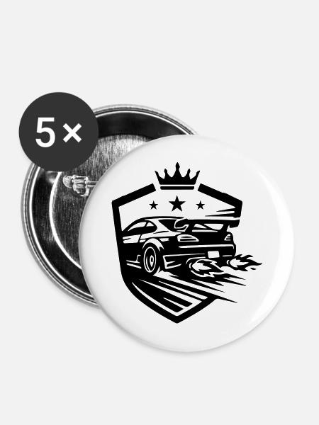 Auto Rennauto - Buttons mittel 32 mm (5er Pack) - Weiß