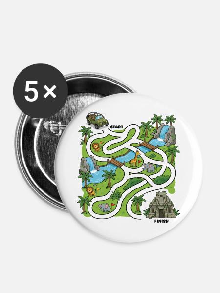 Dschungelsafari-Labyrinth - Buttons mittel 32 mm (5er Pack) - Weiß