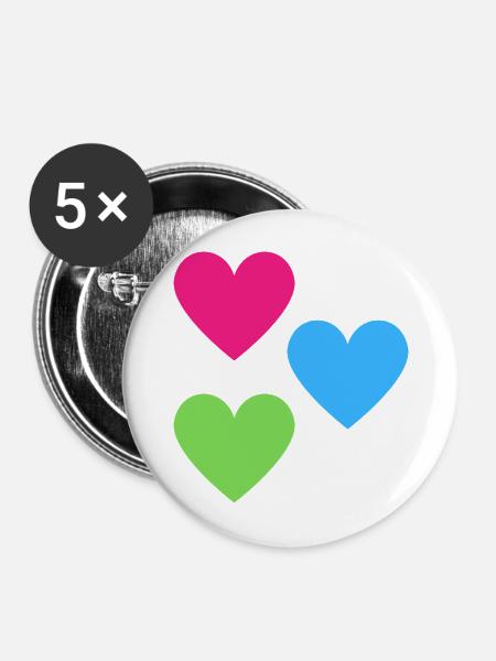 Neonherzen Trio - Buttons mittel 32 mm (5er Pack) - Weiß