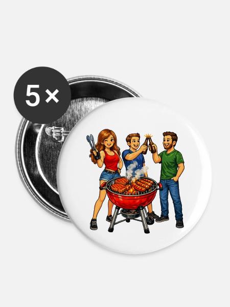 Grillen mit Freunden - Buttons mittel 32 mm (5er Pack) - Weiß