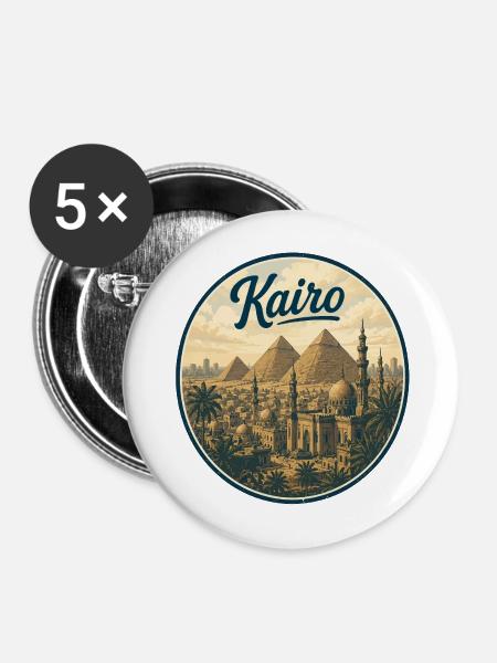 Kairo Retro Pyramiden Panorama - Buttons mittel 32 mm (5er Pack) - Weiß