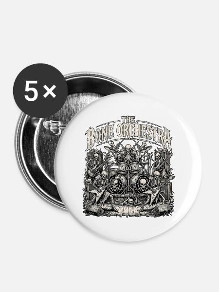 Heavy Metal Skelett Band - Buttons mittel 32 mm (5er Pack) - Weiß