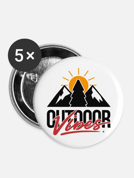 Outdoor-Vibes Mountain Tree Sunrise - Buttons mittel 32 mm (5er Pack) - Weiß