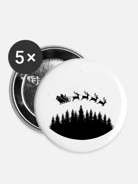 Weihnachtsmann Schlitten Rentiere - Buttons mittel 32 mm (5er Pack) - Weiß