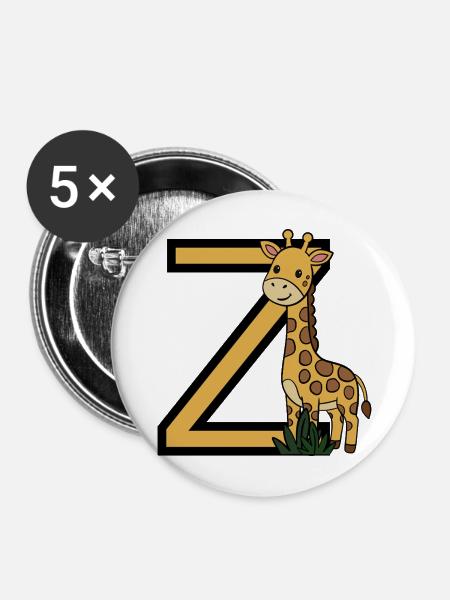 Giraffe Buchstabe Z - Buttons mittel 32 mm (5er Pack) - Weiß