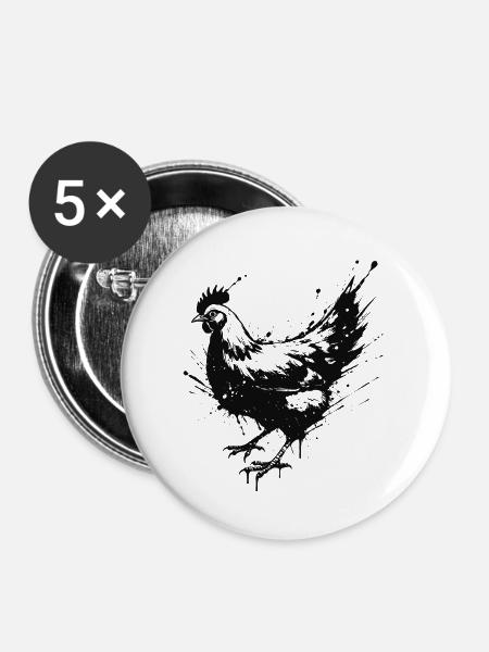 Hen Schwarze Tintenspritzer - Buttons mittel 32 mm (5er Pack) - Weiß