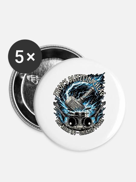 Germanen Thor Hammer Blitz - Buttons mittel 32 mm (5er Pack) - Weiß