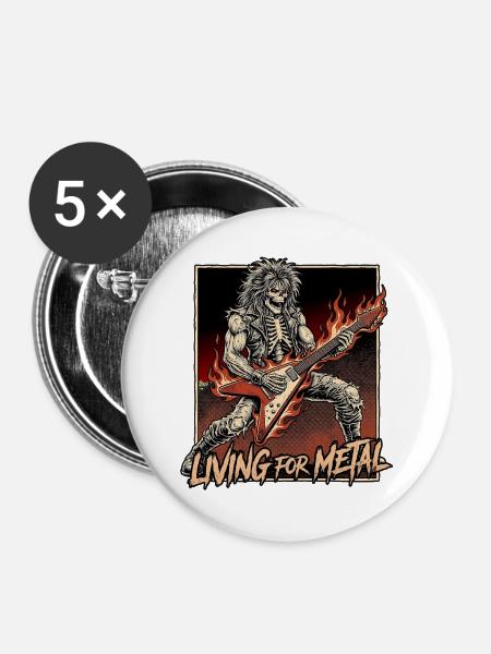 Living For Heavy Metal - Buttons mittel 32 mm (5er Pack) - Weiß