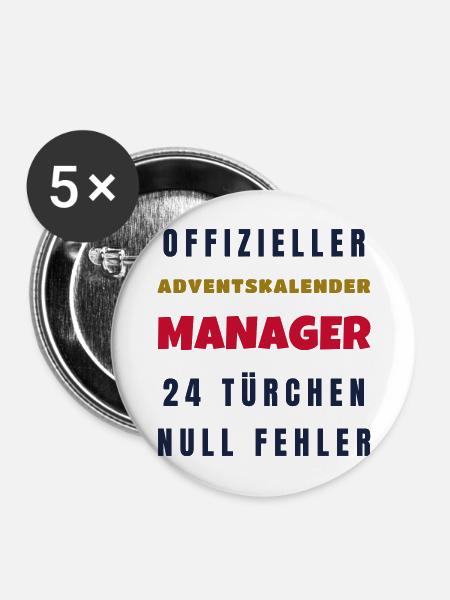 Adventskalender Manager 24 Türchen Adventszeit - Buttons mittel 32 mm (5er Pack) - Weiß