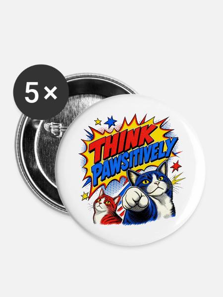 Think Pawsitively Comic katzen - Buttons mittel 32 mm (5er Pack) - Weiß