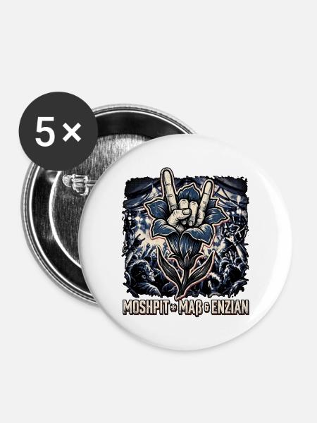 Heavy Metal Enzian - Buttons mittel 32 mm (5er Pack) - Weiß